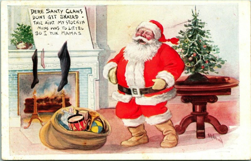 Vtg Postcard 1915  Fairman Pink of Perfection Cartoon Christmas Santa Claus