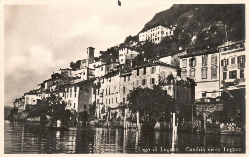 Vintage Postcard 1920's Lago di Lugano Gandria Verso Lugano Lake Italy IT