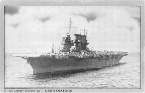 USS Saratoga Aircraft Carrier US Navy Ship WWII 1945c postcard
