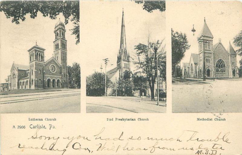 CARLISLE PA LUTHERAN PRESBYTERIAN METHODIST CHURCH ROTOGRAPH POSTCARD c1906