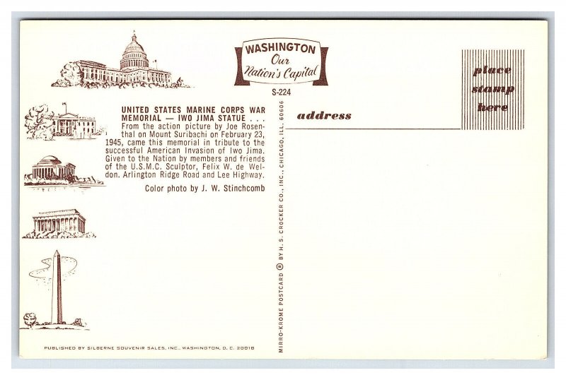 United States Marine Corps War Memorial Iwo Jima Statue Virginia Postcard 
