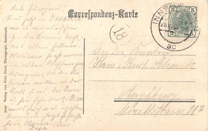 A069 Austria 1907 Innsbruck Maria Theresienstrasse Street Tram Mountain postcard