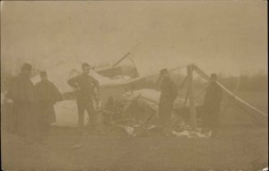 Airplane Crash Aviation WWI Delvert Killed? Farman? c1915 Real Photo Postcard