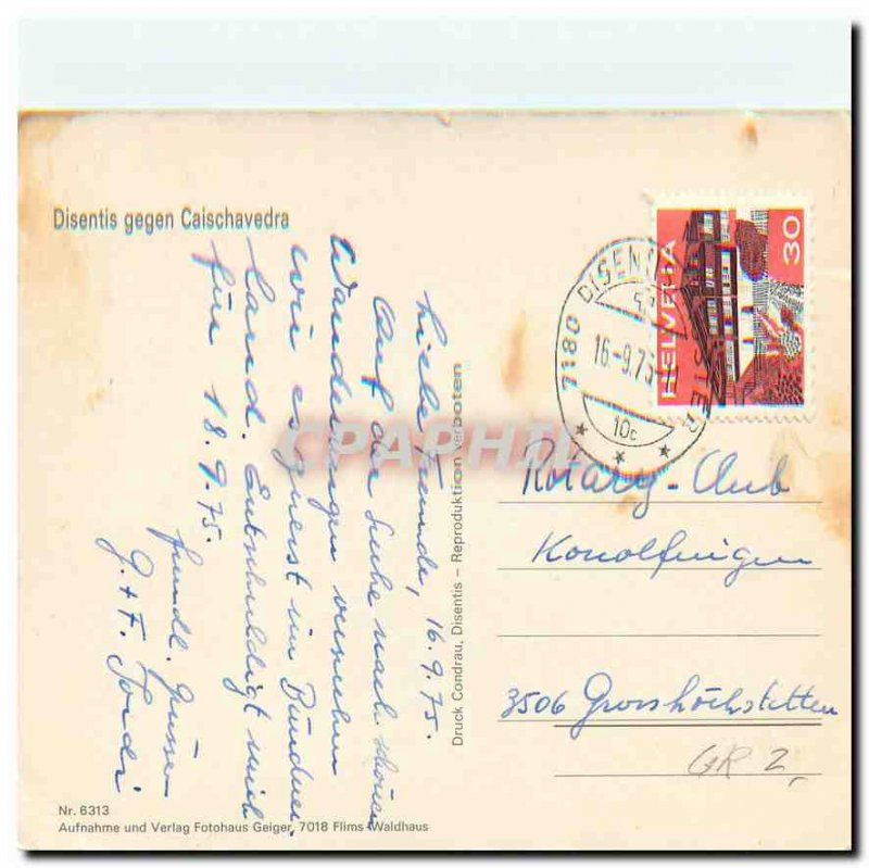 Modern Postcard Disentis gegen Caischavedra