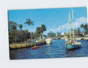 Postcard Boats along New River Fort Lauderdale Florida USA