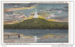 Lake Marcia, showing World War Memorial Monument, near Port Jervis, New York,...