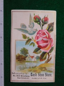 1870s-80s Murphy's Cash Shoe Store Embossed Rose & Bird Victorian Trade Card F30