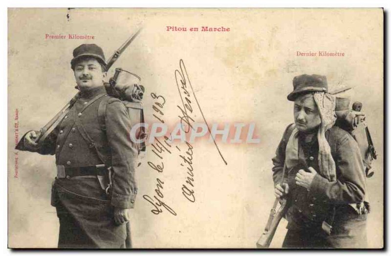 Old Postcard Fantaisie Pitou running Militaria