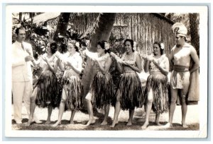 1943 Lei Flowers Hula Dancers US Army Censor Hawaii HI RPPC Photo Postcard 