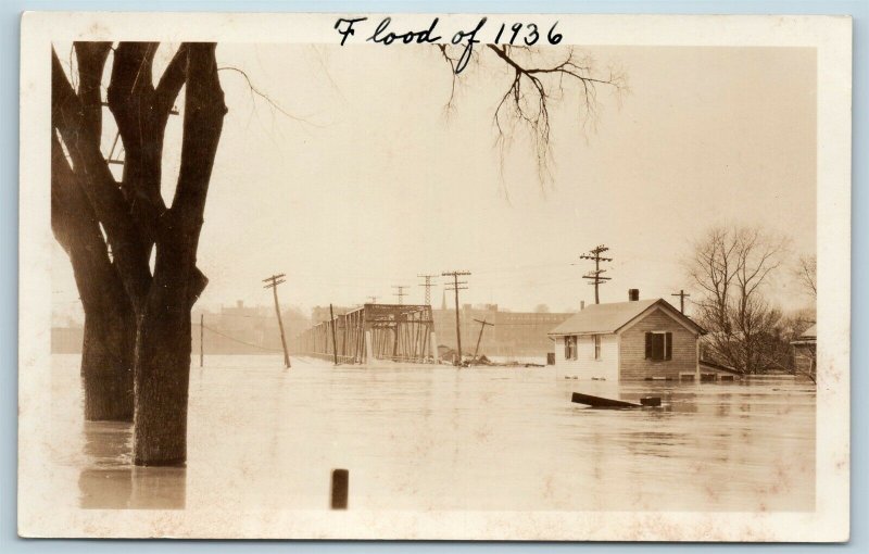 Postcard CT Hartford 1936 Flood Real Photo RPPC Steel Bridge T9