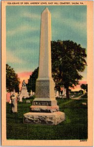 Postcard VA Salem East Hill Cemetery Grave General Andrew Lewis