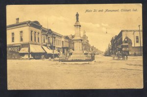 ELKHART INDIANA DOWNTOWN MAIN STREET SCENE MONUMENT VINTAGE POSTCARD