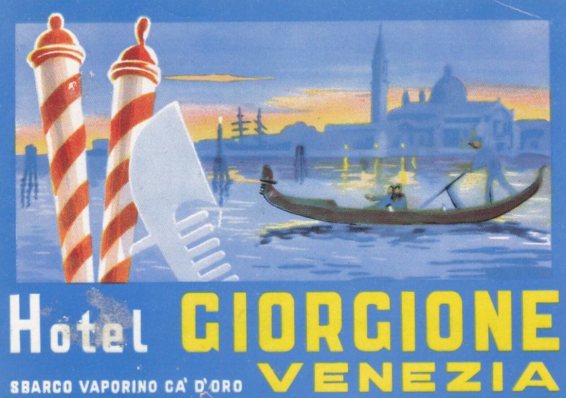 Italy Venezia Hotel Giorgione Vintage Luggage Label sk1951