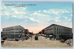 Lawrence Kansas Postcard Massachusetts Street Looking South 1910 Vintage Antique