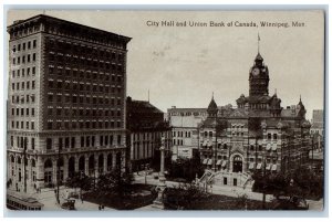 Winnipeg Manitoba Canada Postcard City Hall and Union Bank of Canada 1914