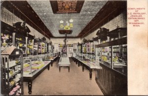 Hand Colored Postcard Interior O.C. Retsloff Jeweler in Winnebago, Minnesota