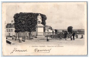 Chateau-Thierry France Postcard Statue Jean De La Fontaine with Fence c1905