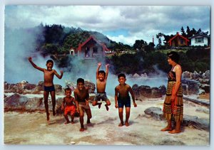 Whakarewarewa NZ Postcard Maori Children Performing Traditional Haka c1950's