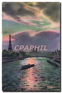 Old Postcard Les Jolis corners of Paris A Sunset on the Seine Eiffel Tower