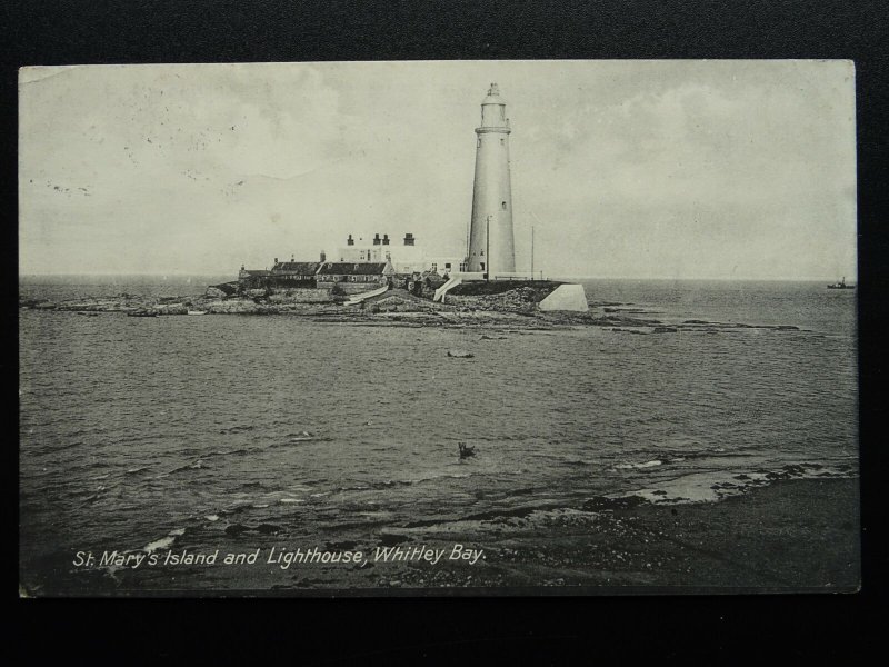 Northumberland WHITLEY BAY St. Mary's Island & Lighthouse c1913 Postcard