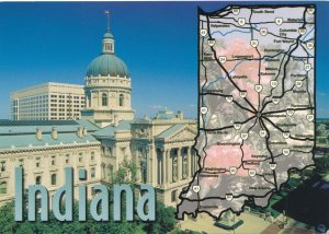 Map of Indiana and State Capitol Tree Tuplip Tree - Flower Peony - Bird Cardinal