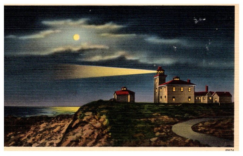 Rhode Island Watch Hill Light House Point by Moonlight