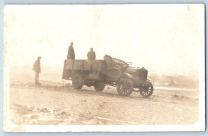 Des Moines Iowa IA Postcard RPPC Photo Soldier Army Truck Dirt Road c1910's