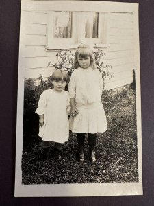 Early 1900's RPPC Postcard Real Picture Sisters Holding Hands