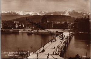 Lucerne Pier and Train Station and Stanserhorn Postcard PC320