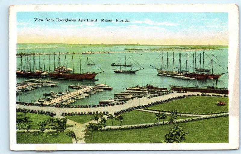 Miami Florida Yacht Basin Harbor View from Everglades Apartment Postcard D15