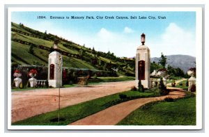 Memory Park Entrance Gate Salt Lake City Utah UT UNP WB Postcard S23