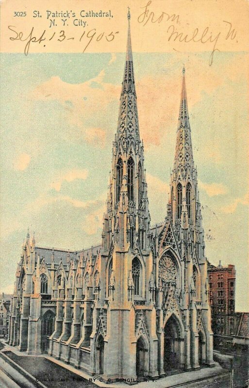 NEW YORK CITY~ST PATRICKS CATHEDRAL ~1905 PSMK ROTOGRAPH TINTED PHOTO POSTCARD