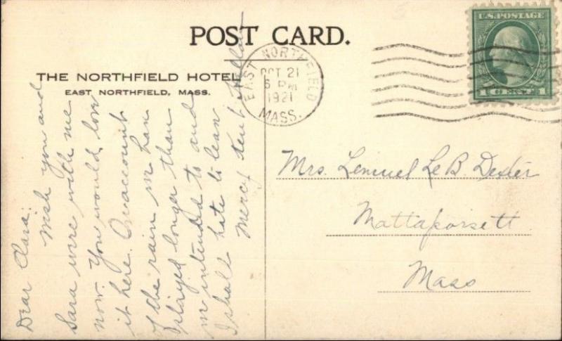 East Northfield MA Hotel c1915 Postcard