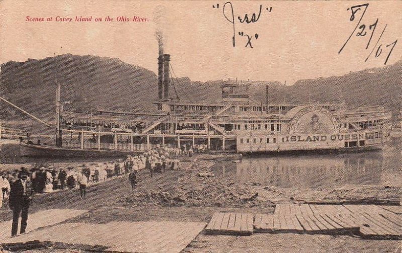 Postcard Ship Coney Island Island Queen on Ohio River