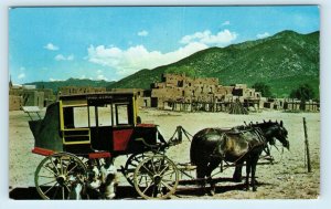 TAOS, NM New Mexico PUEBLO & STAGECOACH Native American Kids c 1950s Postcard