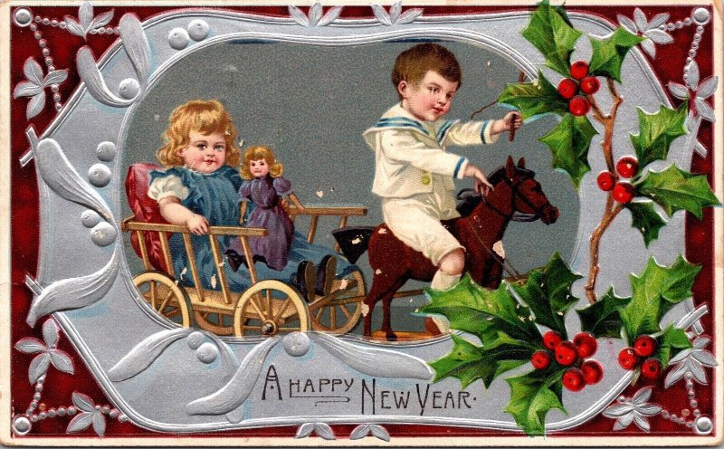 Happy New Year Postcard Sailor Dressed Boy