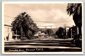 Hemet California~50' Florida Ave Fan Palms~Texaco Gas Station~Bank? 1940s RPPC