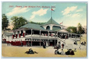 1912 Theater Lake Michigan Park Building Terrace Muskegon Michigan MI Postcard