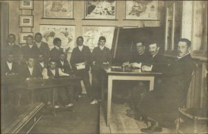 Classroom Students Mpas on Wall San Sebastian Studio Cameo c1910 RPPC