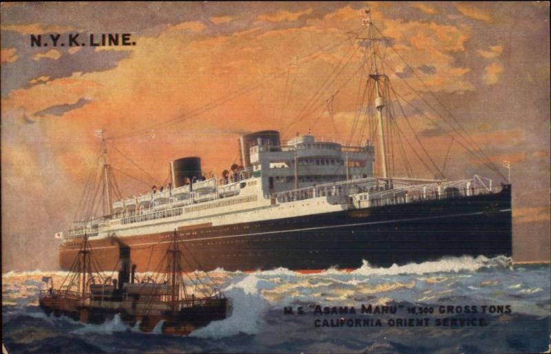 NYK N.Y.K. Line Steamship MS Asama Maru California Orient c1910 Postcard