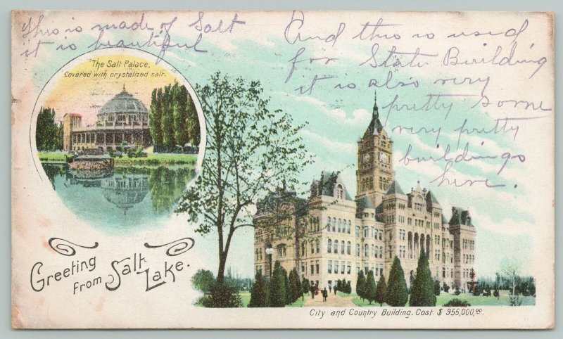 Salt Lake City Utah~Salt Palace And City County Buildings~c1905 Postcard