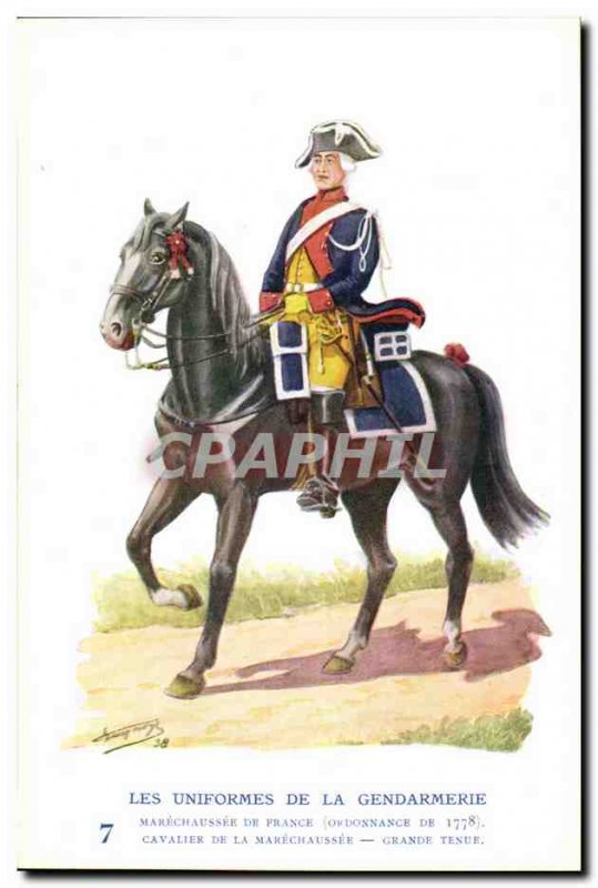 Old Postcard The uniforms of the gendarmerie MArechausee Cavalier 1778 Metiers