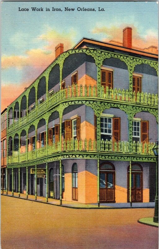 Lace Work Iron New Orleans LA Louisiana Royal St Peter Postcard Vtg New Orleans 