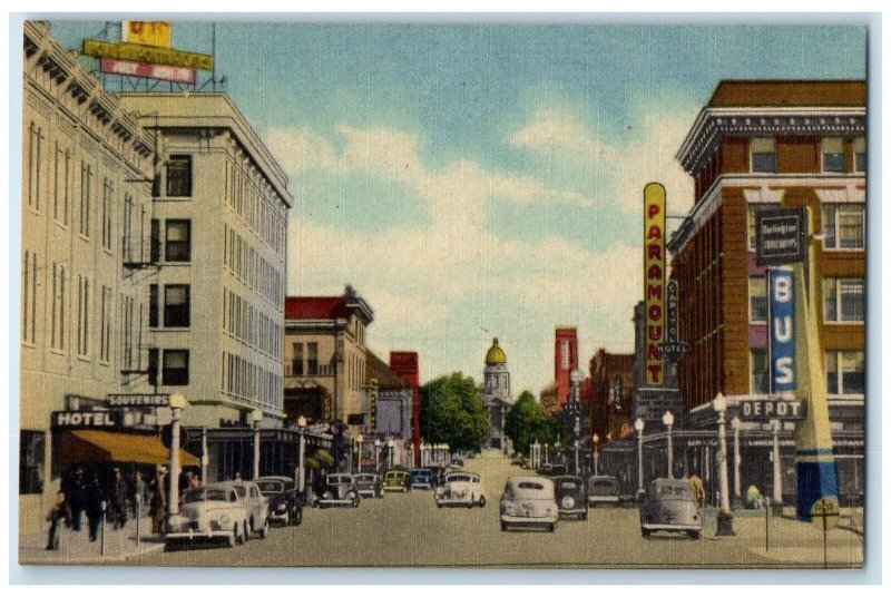 c1940's Capitol Avenue Hotels And Bus Stop Cheyenne Wyoming WY Shops Postcard