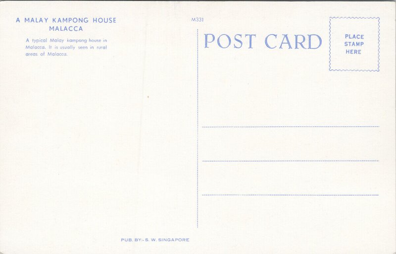A Malay Kampong House Malacca Malaysia Unused SW Singapore Postcard G52