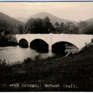 c1910s Deerfield River, Mohawk Trail MA RPPC Arch Bridge Real Photo Postcard A99