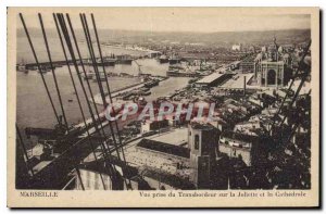 Postcard Old Marseille view taken of the Transporter in Joliette and the cath...