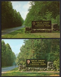 (2) Tennessee NC Entrance Sign to The Great Smoky Mountains National Park Chrome