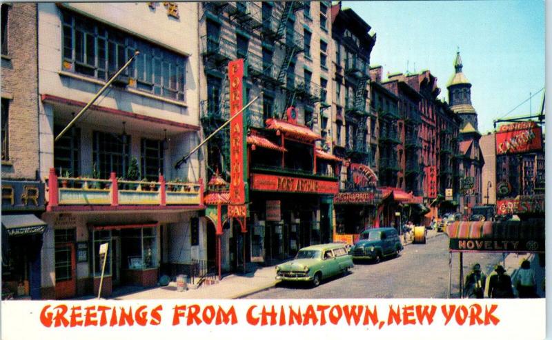 NEW YORK CITY, NY   MOTT STREET Scene  in CHIINATOWN   c1950s  Cars  Postcard
