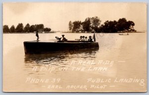 K44/ Indian Lake Ohio RPPC Postcard c1910 Wood Boat Lark Earl Archer 318